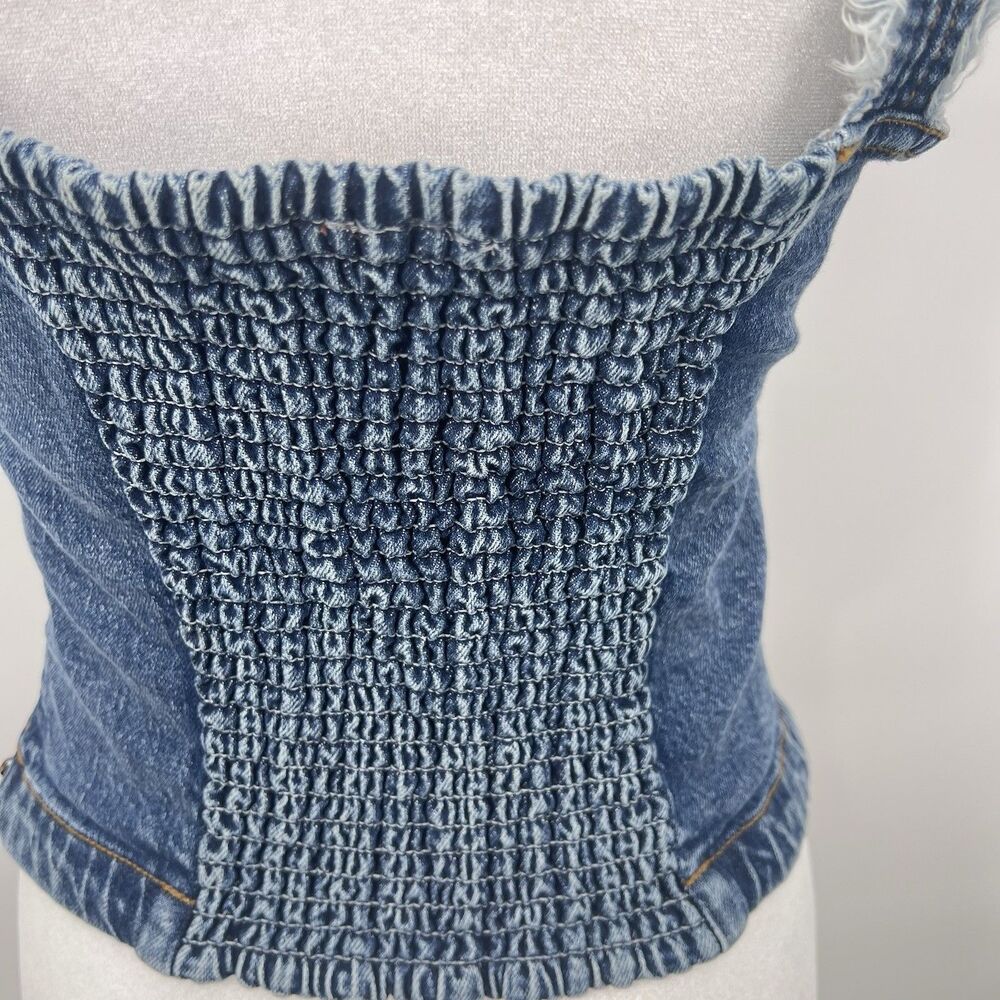 Anthropologie Pilcro Denim Tank Top Womens Size 6 Blue Cropped Smocked Festival - Picture 6 of 15